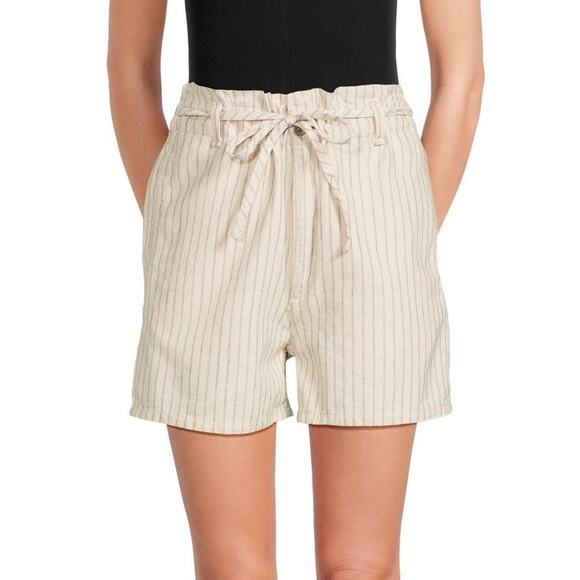rag & bone Striped Shorts Size 30 Ivory Cream Linen Blend Paperbag High Waist - Picture 2 of 13